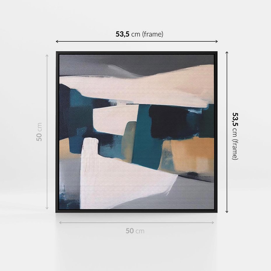 Obraz w ramie 50x50 - Turkusowe Maźnięcia - obraz, abstrakcja - rama czarna