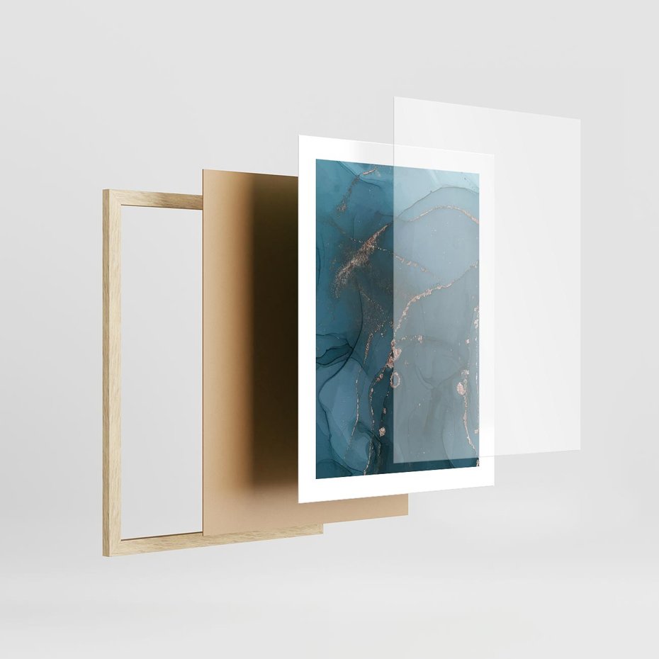 Plakat w ramie 30x40 - Marmurowa Elegancja: Kolory Oceanu - marmur, kolory oceanu - rama drewno