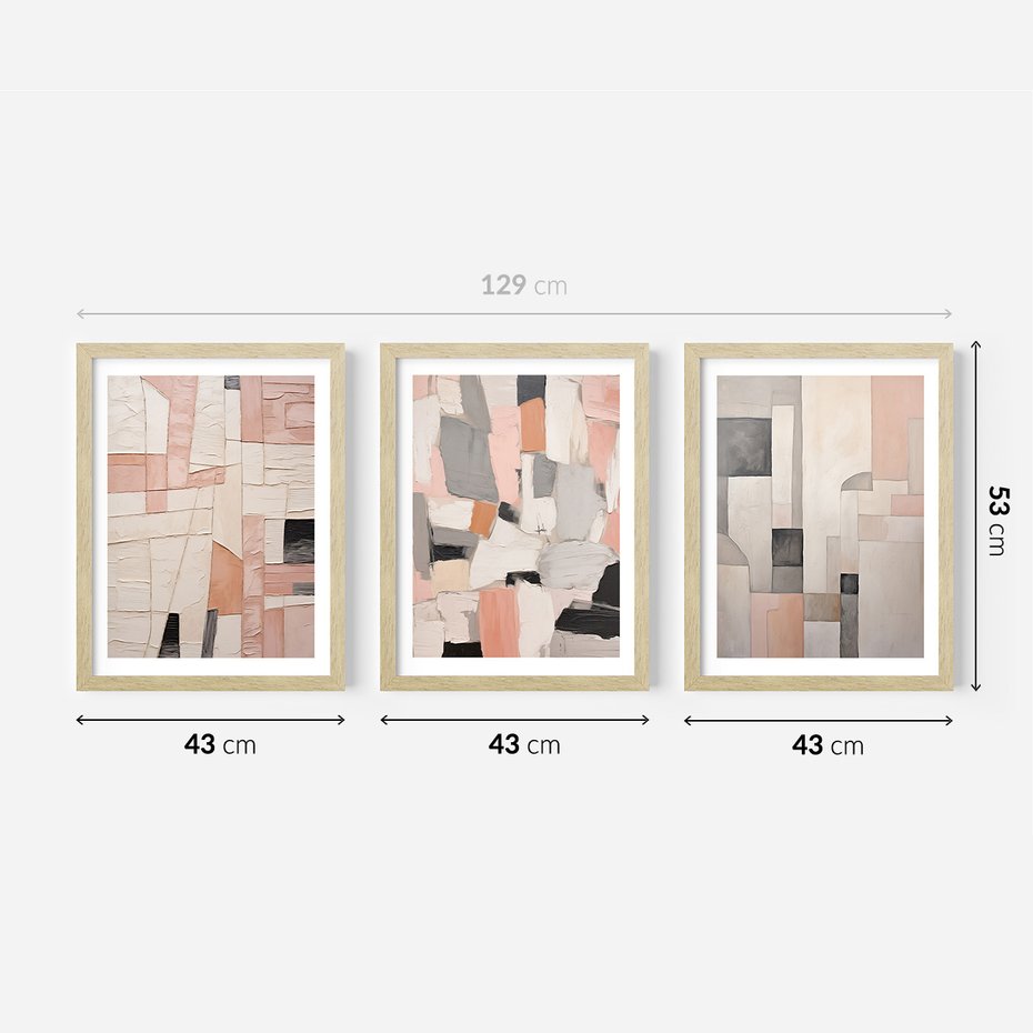 Zestaw obrazy w ramie 40x50 galeria - pastelowa, abstrakcja, olejny - rama drewno