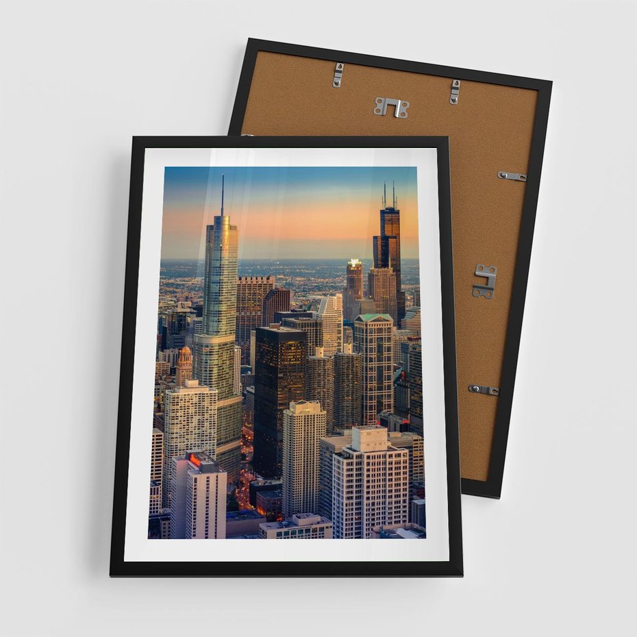 Plakat w ramie 50x70 - Wieżowce Nowego Jorku - Manhattan, wieżowce - rama czarna