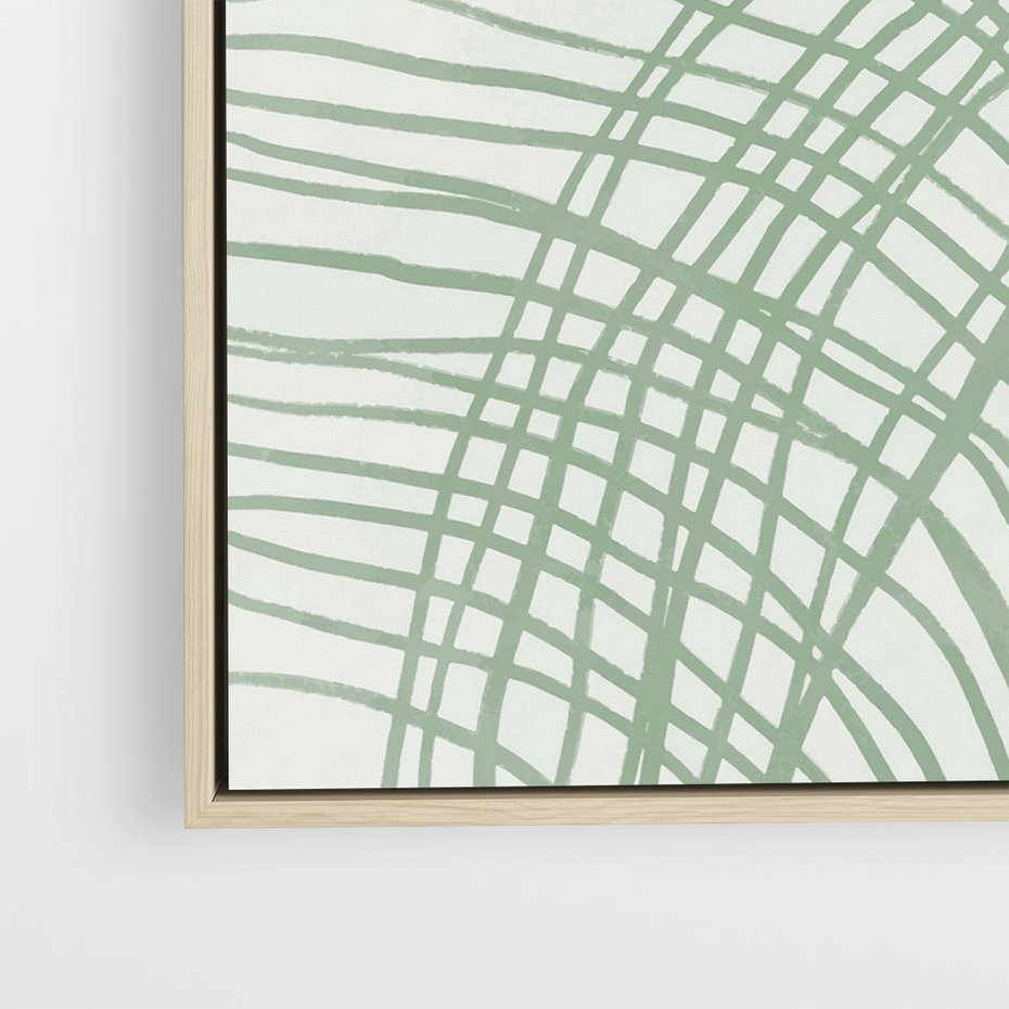 Obraz w ramie 50x50 - Migotliwa Spokojna Zieleń - zielony plakat, abstrakcyjne splątane linie - rama drewno