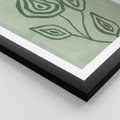 Plakat w ramie 30x40 - Szmaragdowy Oddech - abstrakcyjne delikatne zielone linie, podobne do gałęzi kwiatów - rama czarna