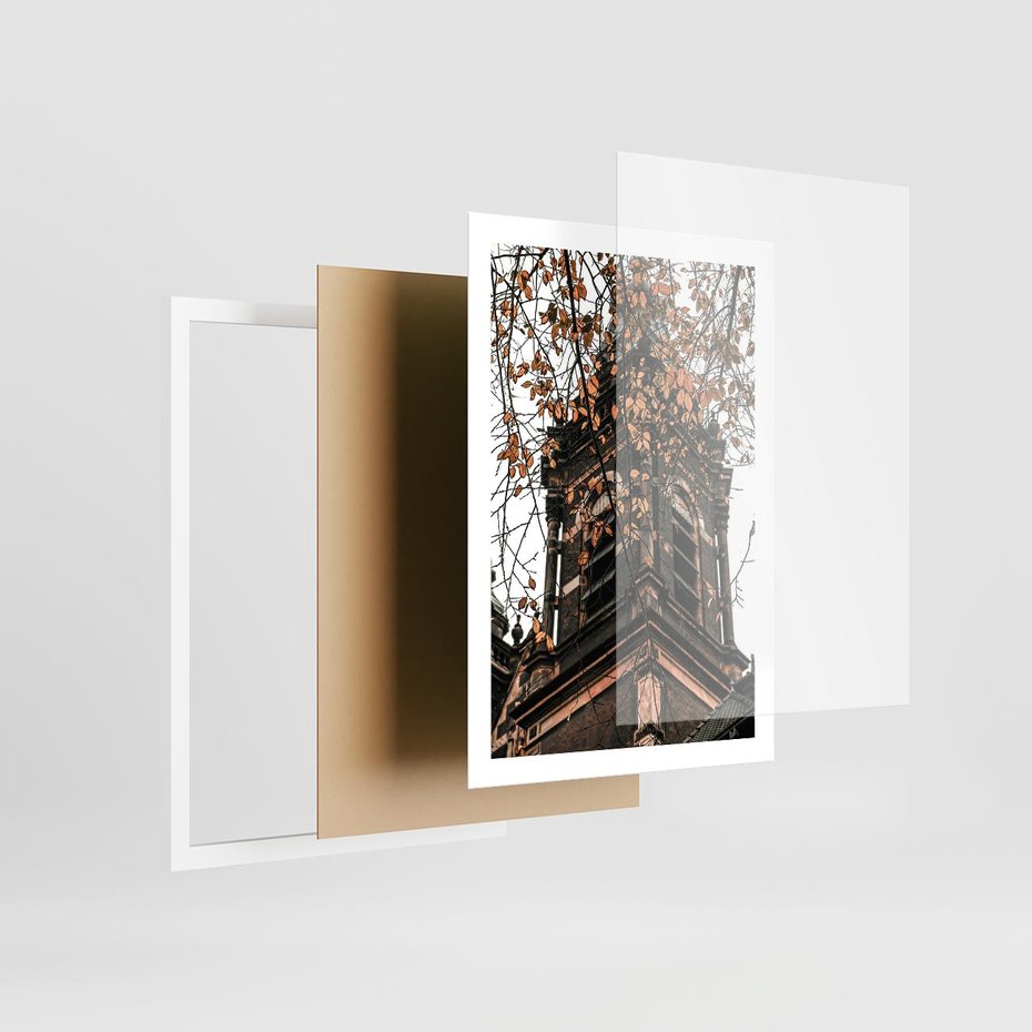 Plakat w ramie 50x70 - Jesienna Wieża w Liściach - architektura, wieża - rama biała