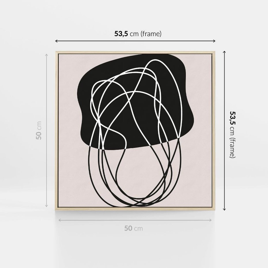 Obraz w ramie 50x50 - Abstrakcyjne Harmonie - abstrakcyjne szkicowane linie, minimalizm - rama drewno