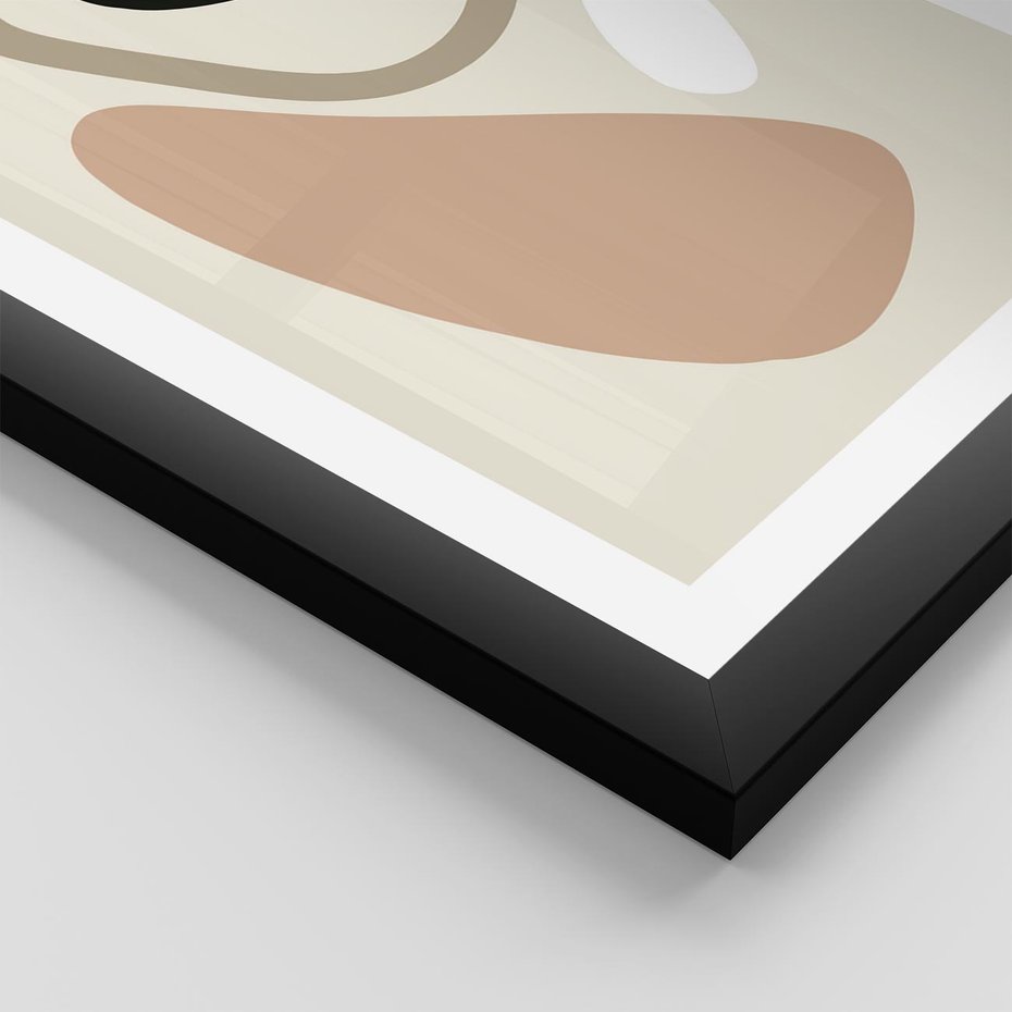 Plakat w ramie 30x40 - Beżowa Synergia - beżowa abstrakcyjna kompozycja, czarny akcent - rama czarna