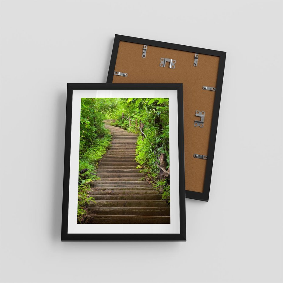 Plakat w ramie 30x40 - Magia Leśnej Ścieżki - ścieżka, w lesie - rama czarna