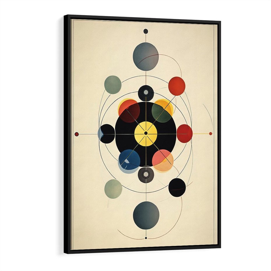 Obraz w ramie 70x100 - Bezgraniczny Taniec Światła - abstrakcyjna geometryczna kompozycja, koła linie - rama czarna