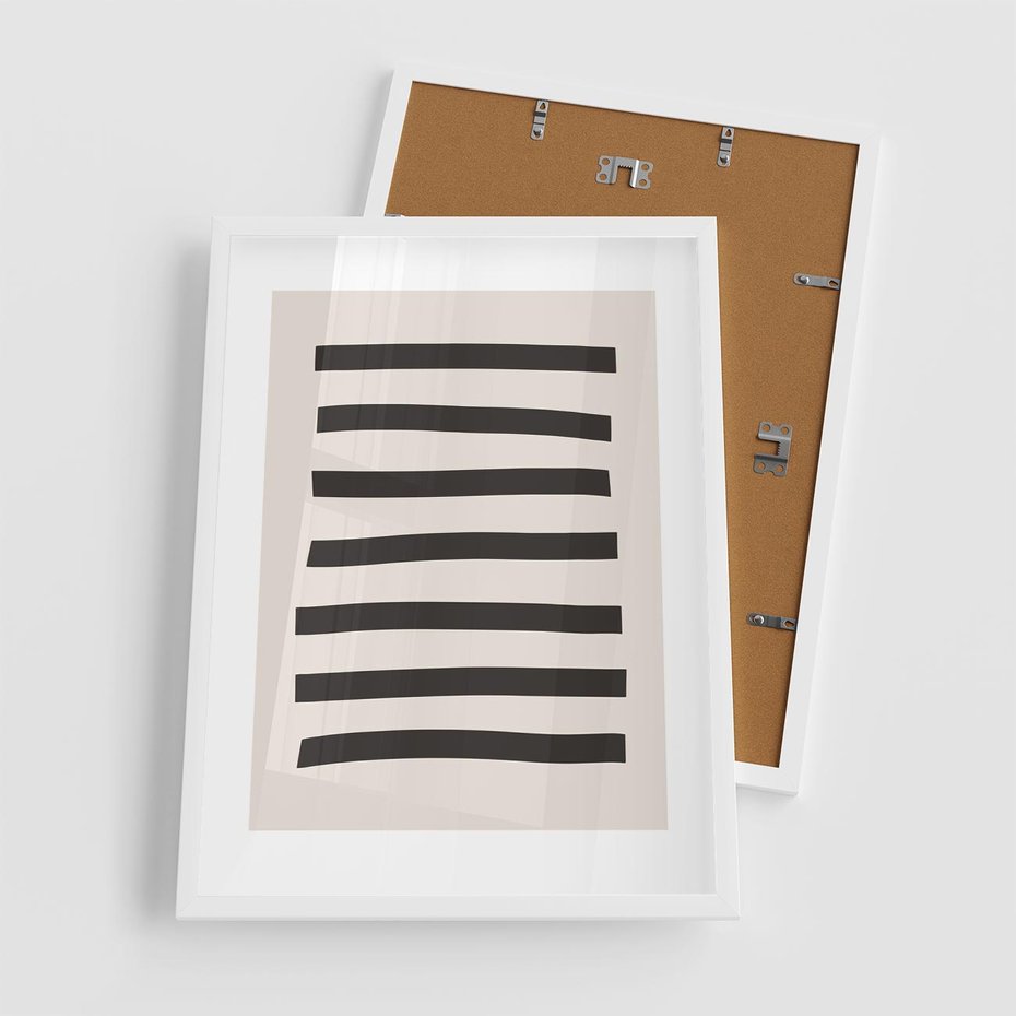 Plakat w ramie 50x70 - Strukturalna Rewolucja Form - minimalizm, czarne pasy - rama biała