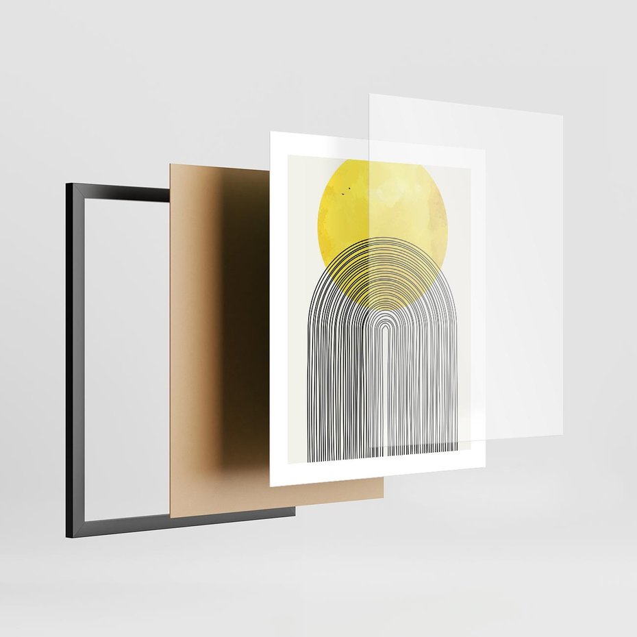 Plakat w ramie 40x50 - Słoneczne Odbicia - geometria, żółte koło - rama czarna