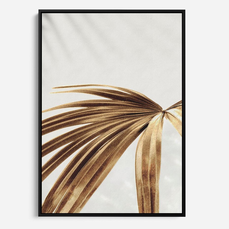 Obraz w ramie 70x100 - Egzotyczny Blask - złote, liście - rama czarna