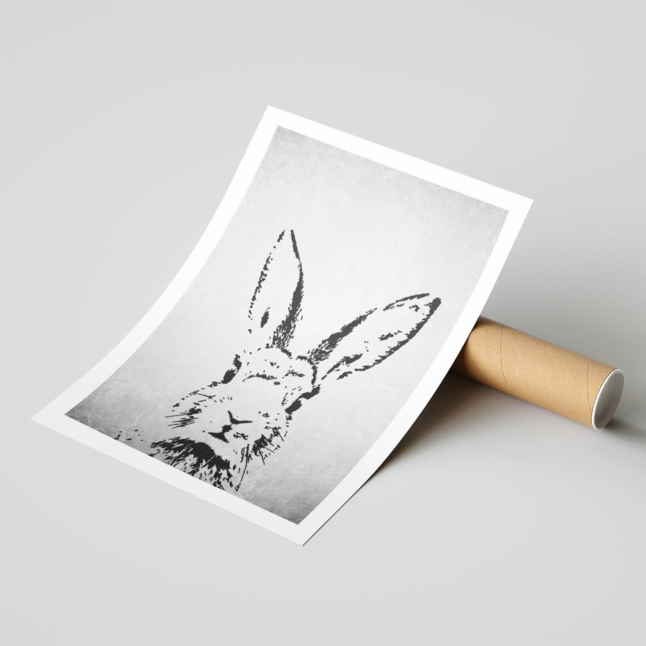 Plakat bez ramy 30x40 - Szkicowany królik w grafice - szkic, królik