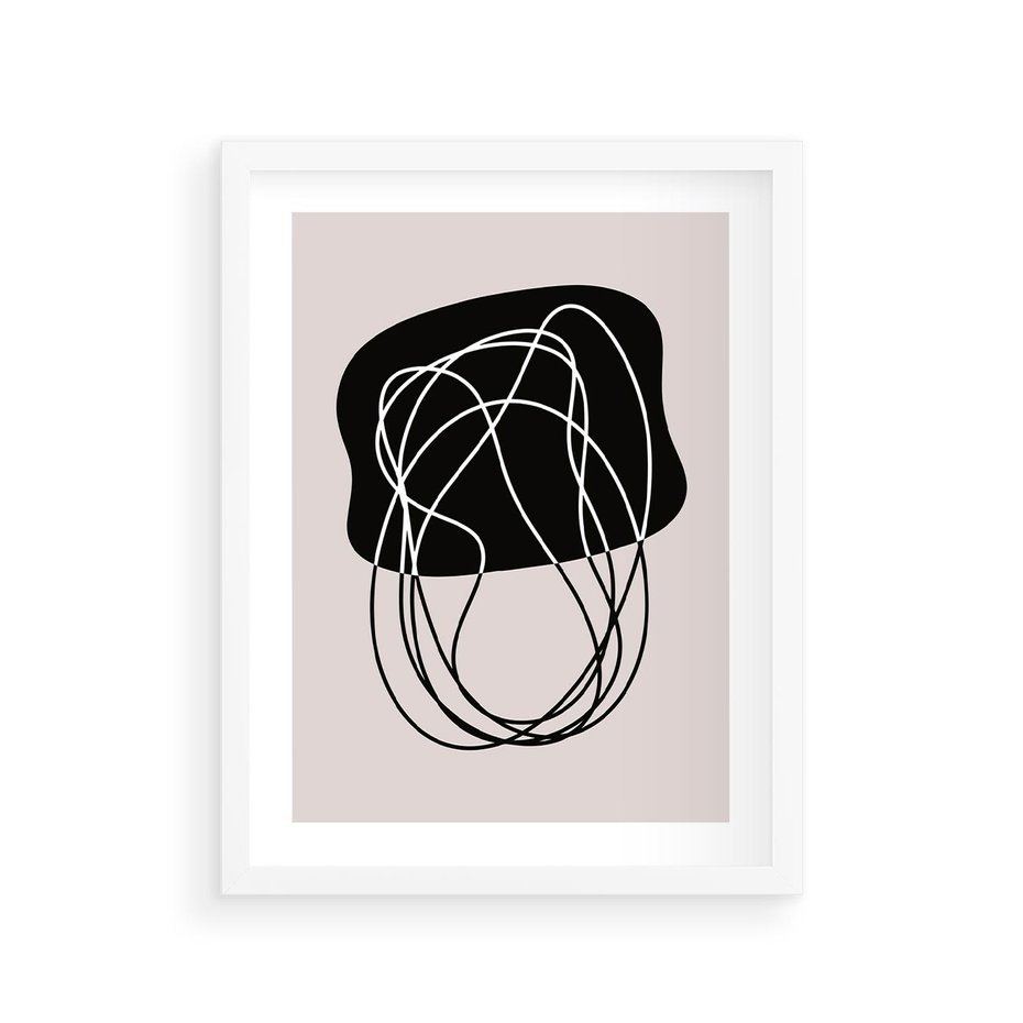 Plakat w ramie 30x40 - Abstrakcyjne Harmonie - abstrakcyjne szkicowane linie, minimalizm - rama biała