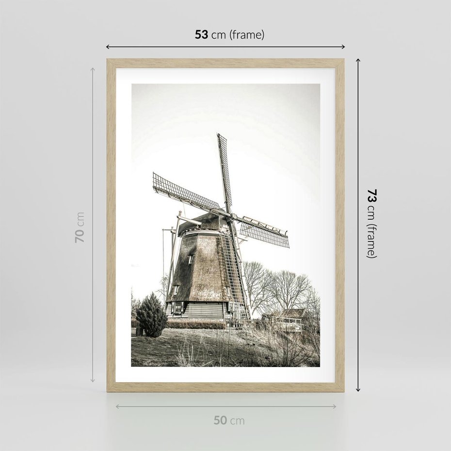 Plakat w ramie 50x70 - Wiejska Idylla z Młynem - wiatrak, młyn - rama drewno