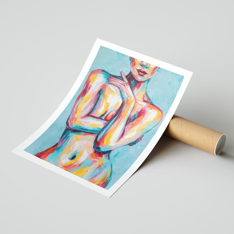 Plakat bez ramy 21x30 - Nagie Natchnienie - obraz olejny, naga kobieta