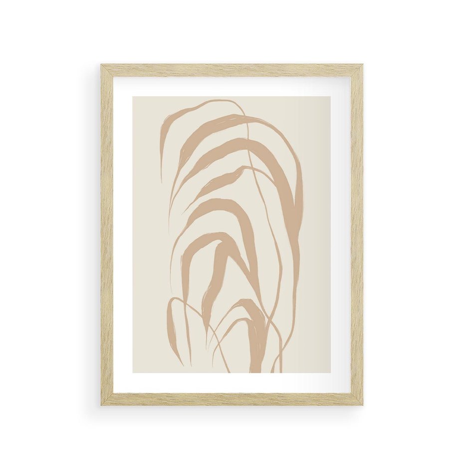 Plakat w ramie 30x40 - Formy Nowoczesności - minimalistyczny plakat, liście palmy - rama drewno