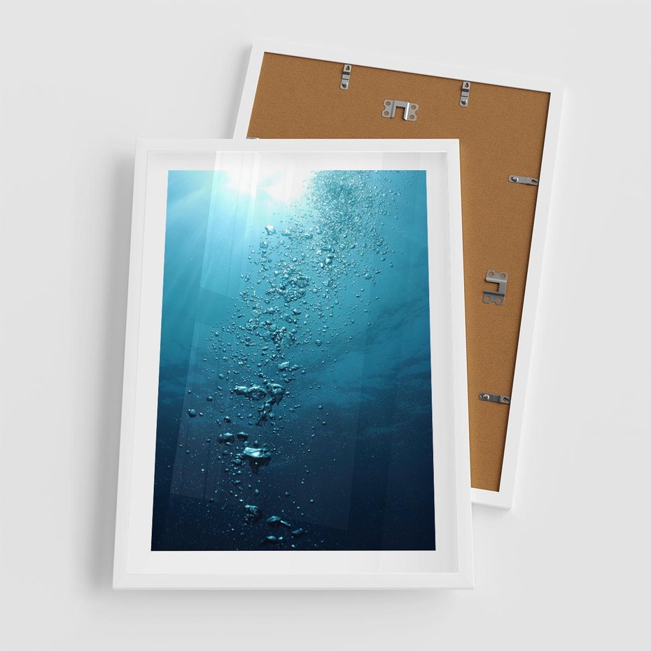Plakat w ramie 50x70 - Gra Bąbelków - woda, bąbelki - rama biała