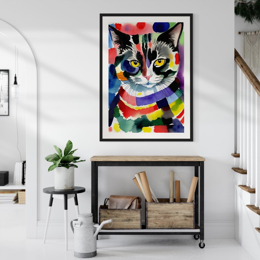 Plakat w ramie 40x50 - Koci Przyjaciel - abstrakcyjny obraz, akwarela - rama czarna