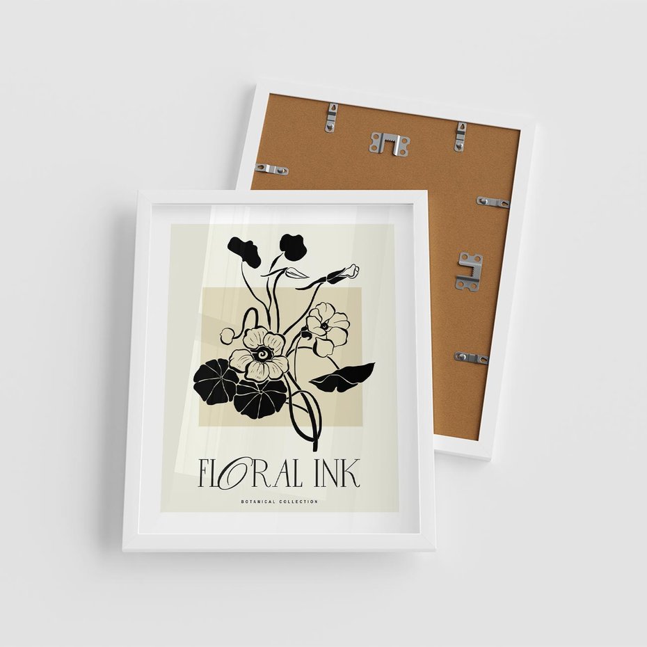 Plakat w ramie 40x50 - Podróż linii kwiatowego czasu - kwiaty, typografia - rama biała