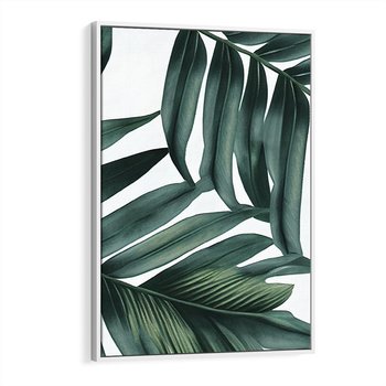 Obraz w ramie 80x120 - Ruchome liście czasu - liście palmy, tropikalne - rama biała
