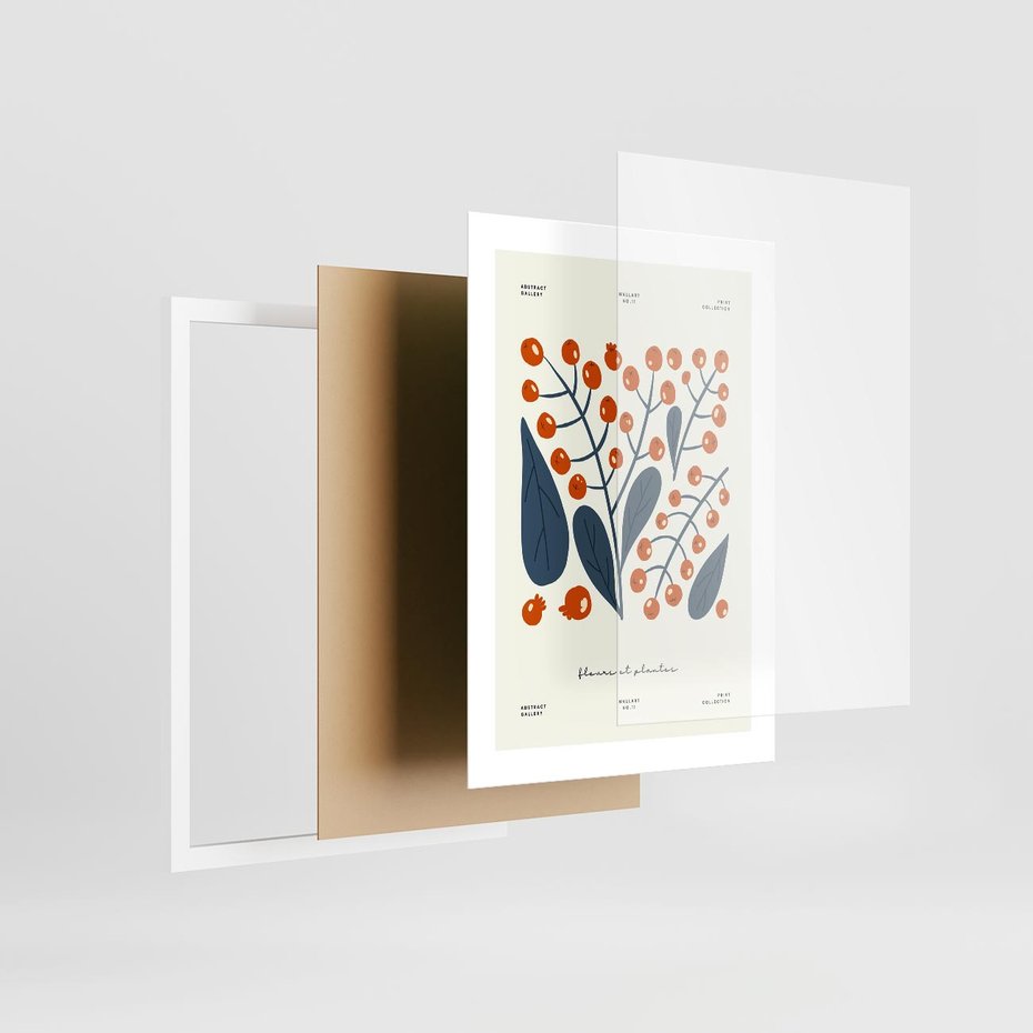 Plakat w ramie 30x40 - Minimalistyczna Uroda Jarzębin - jarzębiny, niebieskie liście - rama biała