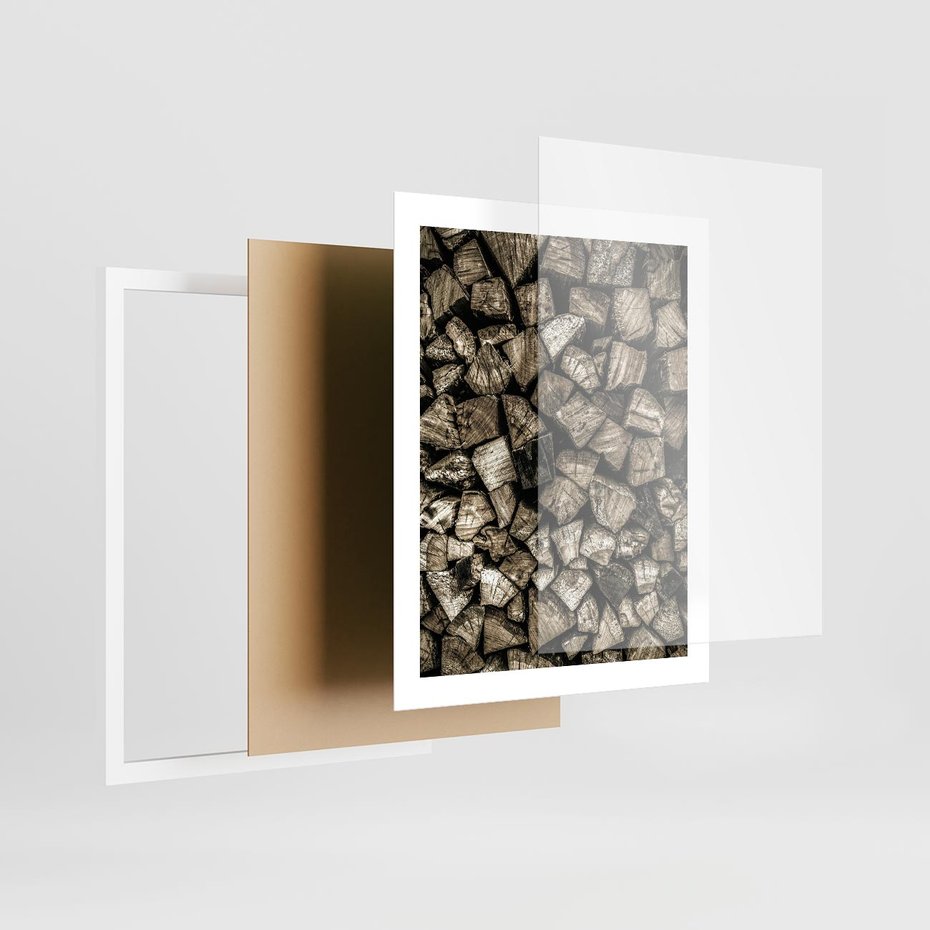 Plakat w ramie 40x50 - Piękno Drewna - belki drewna, drewno - rama biała