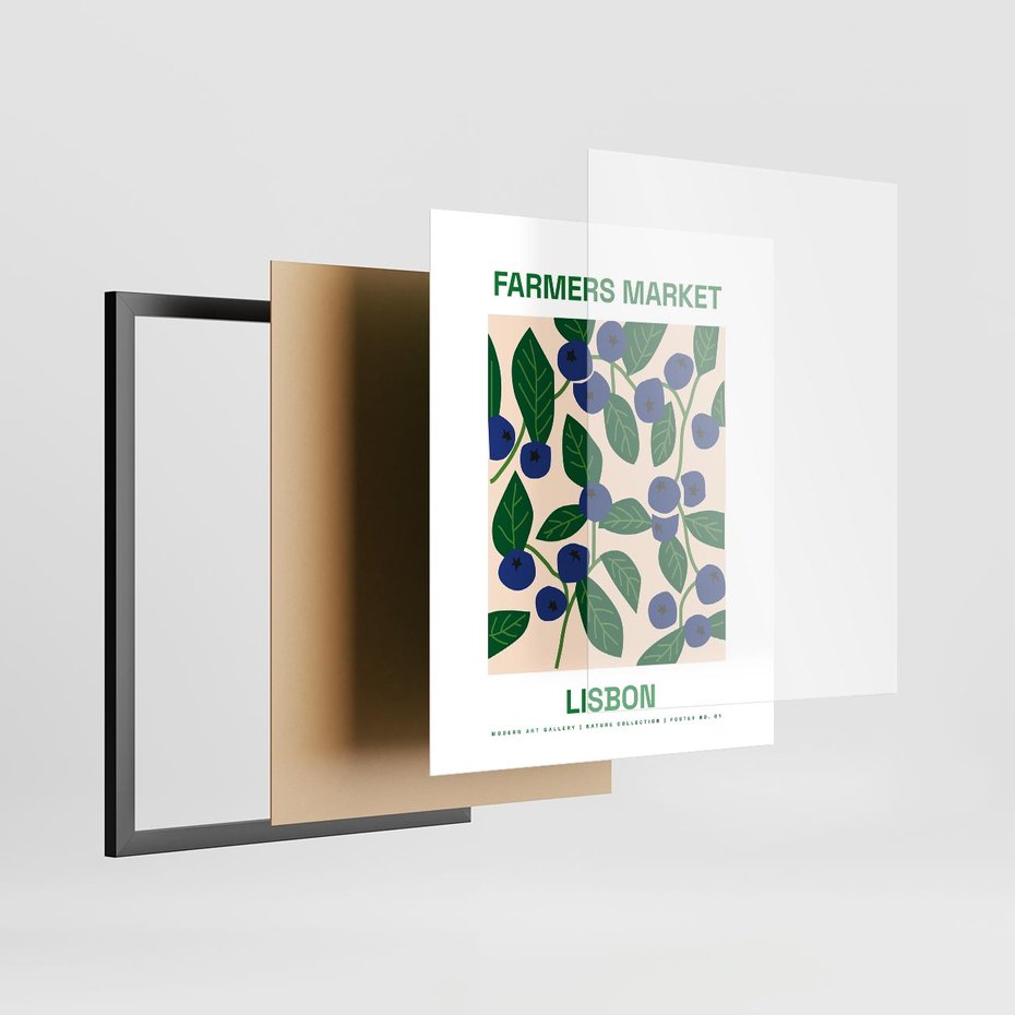 Plakat w ramie 40x50 - Migotliwe Przestrzenie - borówki, jagody - rama czarna