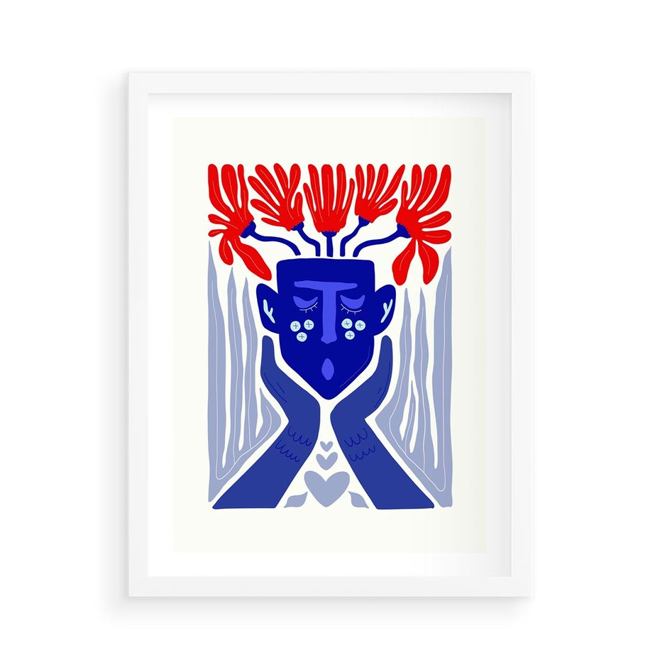 Plakat w ramie 50x70 - Nowoczesne Wcielenie Boho - etniczna maska, boho styl - rama biała