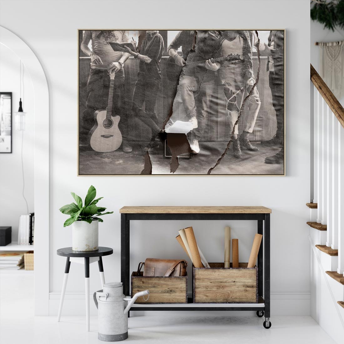 Obraz w ramie 100x70 - Dźwięki Minionej Ery - postarzona fotografia retro, podarta fotografia - rama drewno