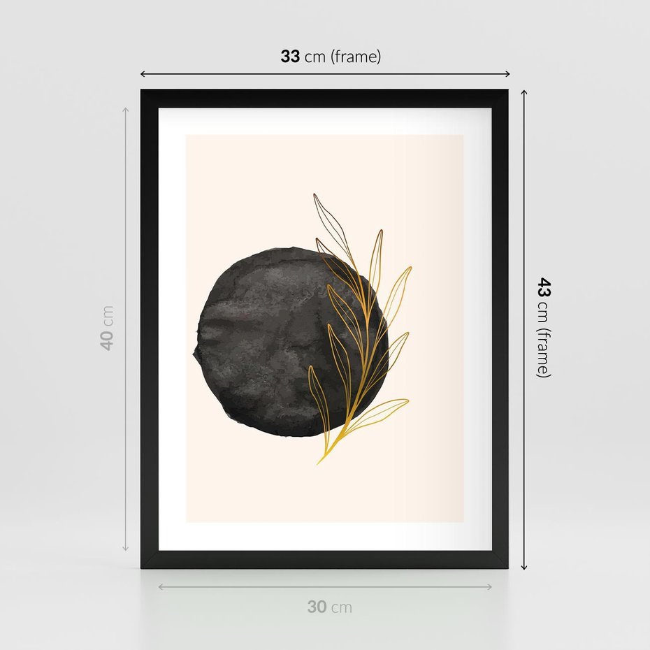 Plakat w ramie 30x40 - Kontrast Kształtów - minimalistyczna grafika, czarna plama - rama czarna