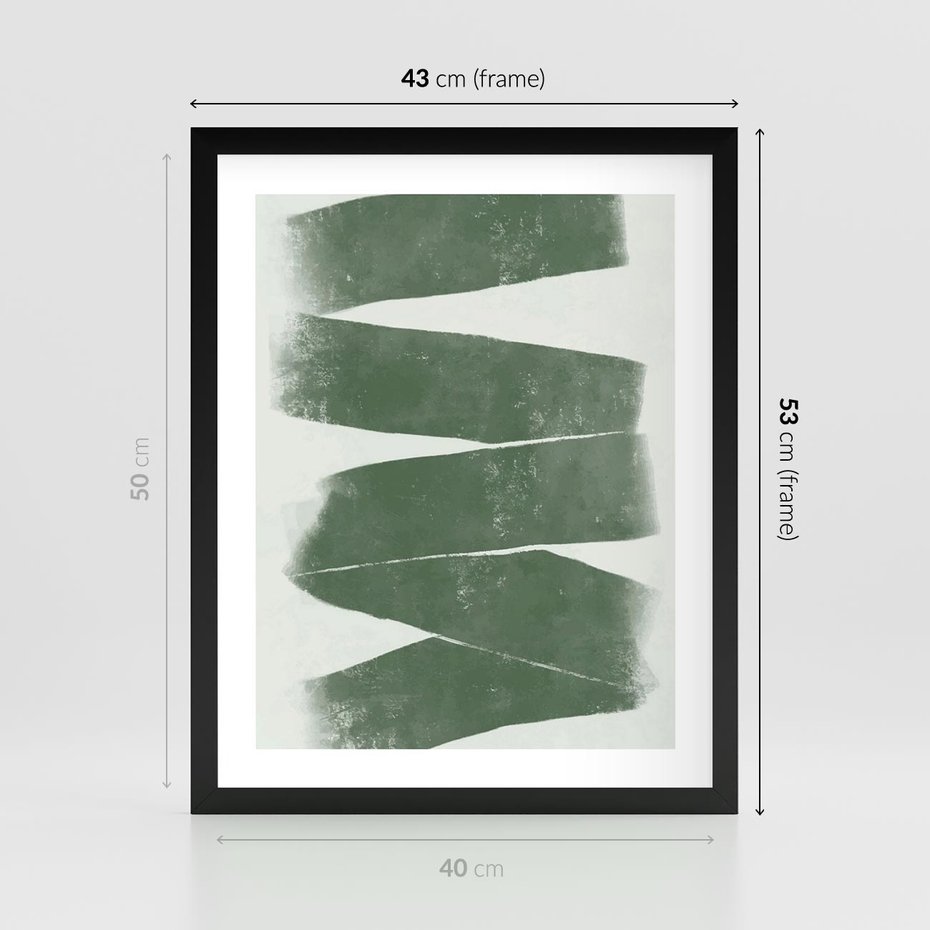 Plakat w ramie 40x50 - Zielone Refleksje - abstrakcja, zgaszony zielony kolor - rama czarna