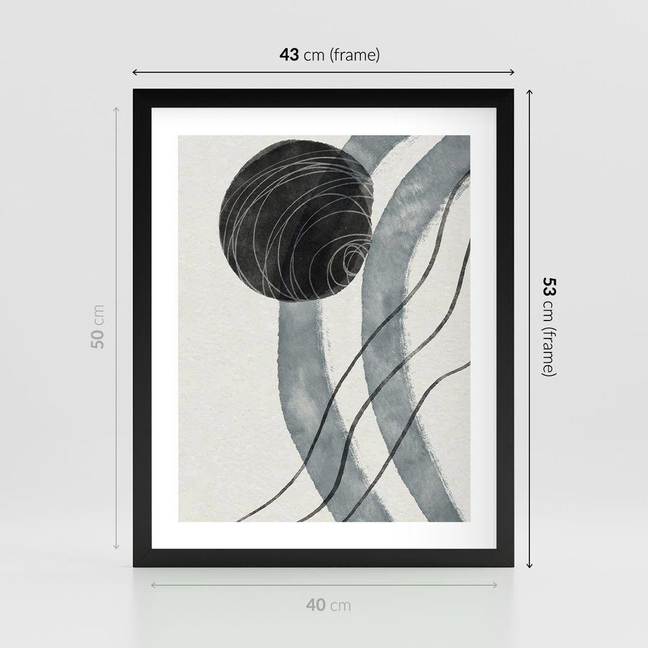 Plakat w ramie 40x50 - Abstrakcyjne Kształty w Szarościach - abstrakcja, akwarelowe plamy - rama czarna