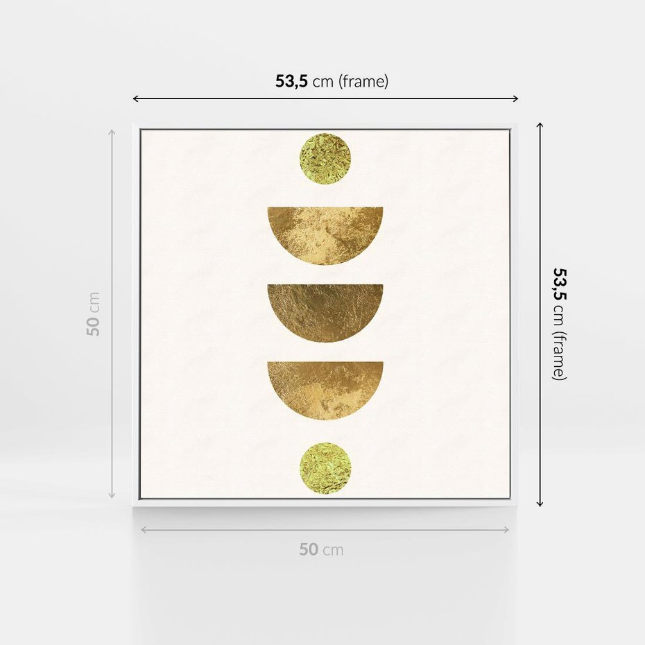 Obraz w ramie 50x50 - Harmonijne Odbicia - geometryczne złote kształty, tekstura - rama biała