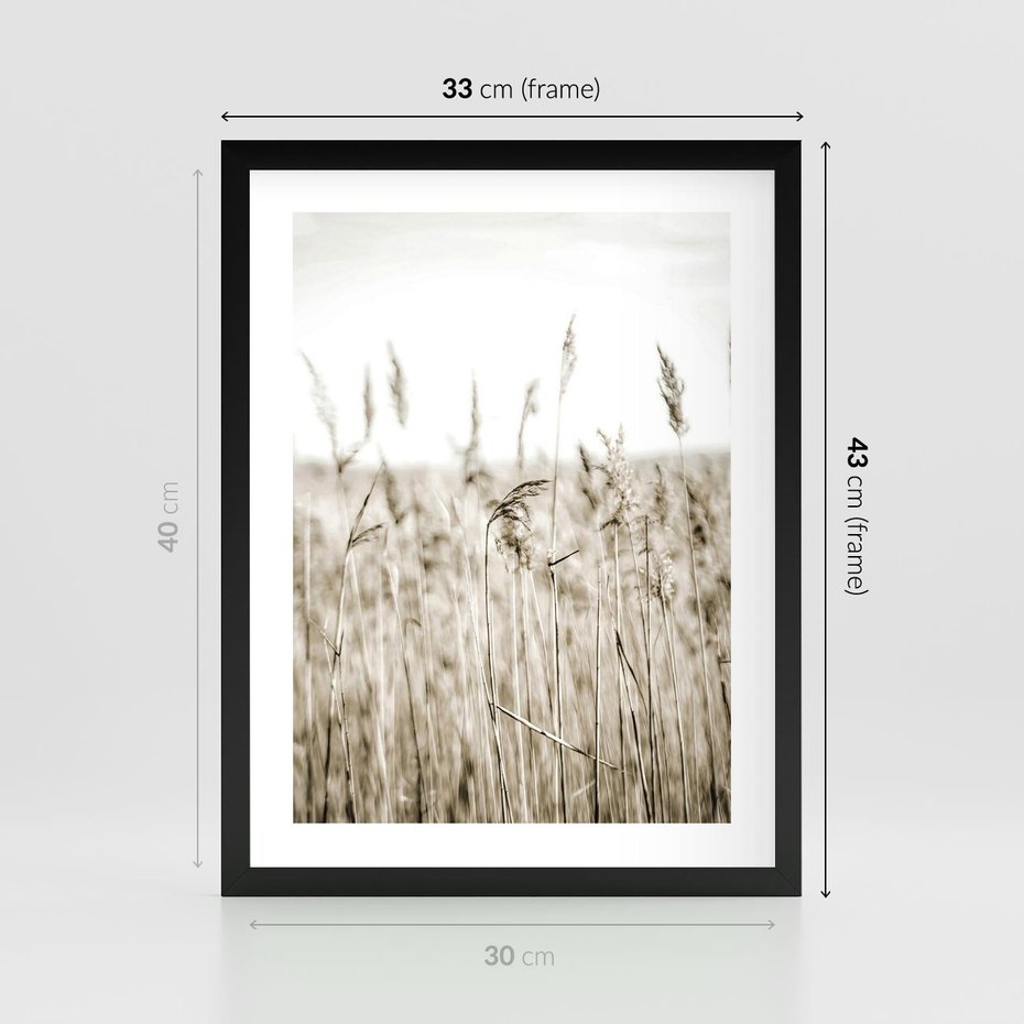 Plakat w ramie 30x40 - Nostalgiczny Pejzaż - suche trawy, pole - rama czarna