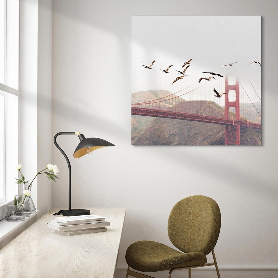 Obraz na płótnie 70x70 - Mewy przy Złotej Bramie - mewy, Golden Gate