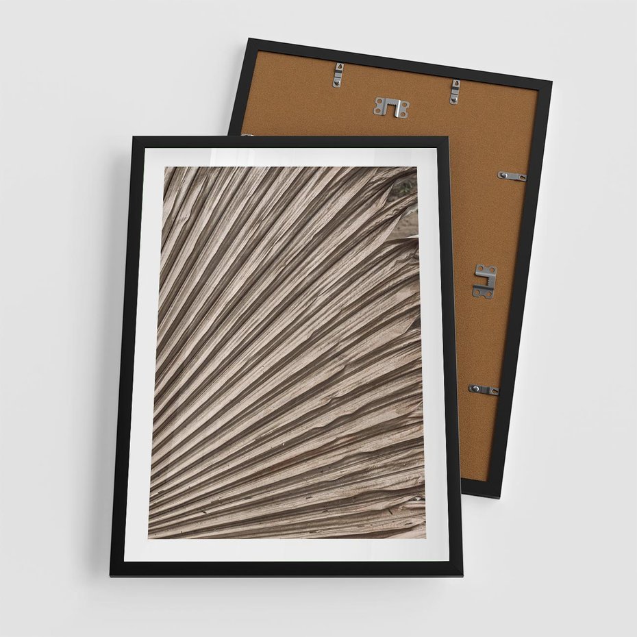 Plakat w ramie 50x70 - Liść Palmy w Wyjątkowej Kompozycji - suchy liść palmy, boho styl - rama czarna