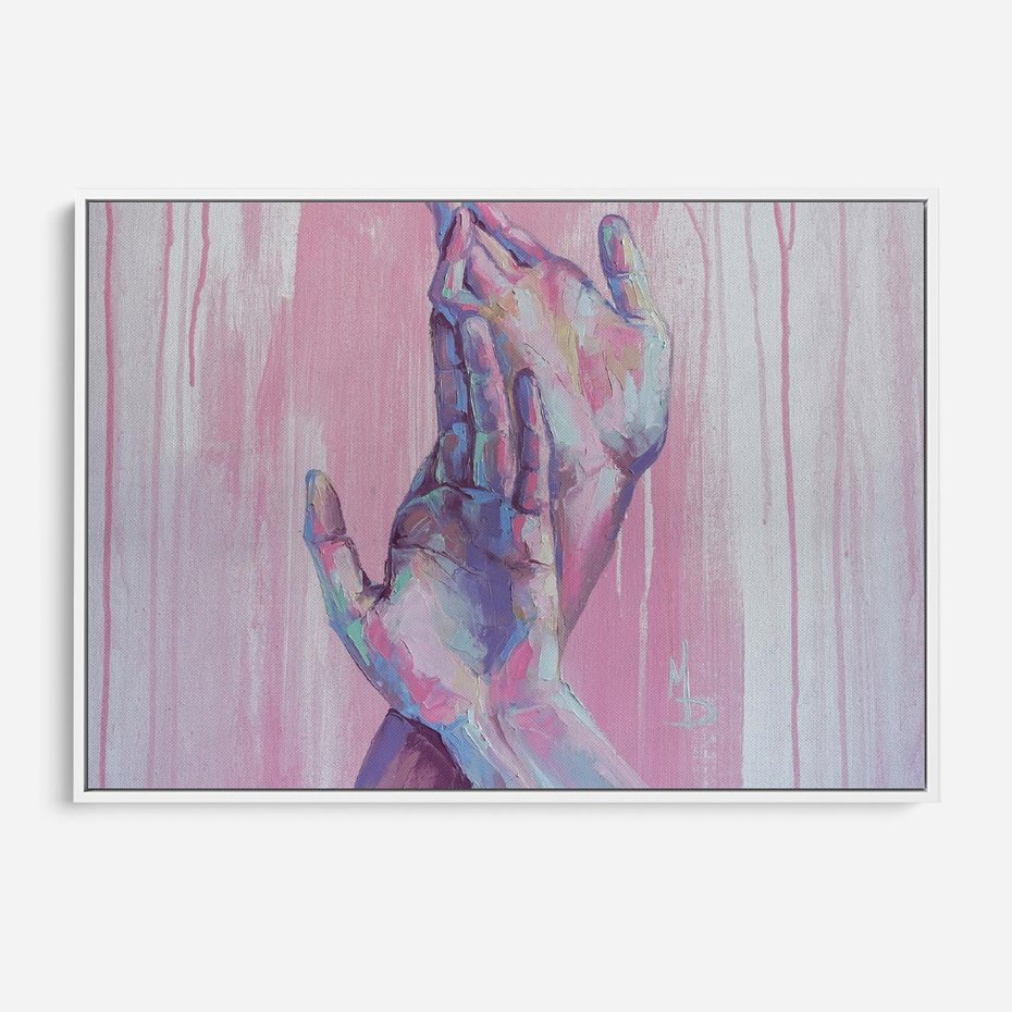 Obraz w ramie 100x70 - Splecione - obraz olejny, pastelowe kolory - rama biała