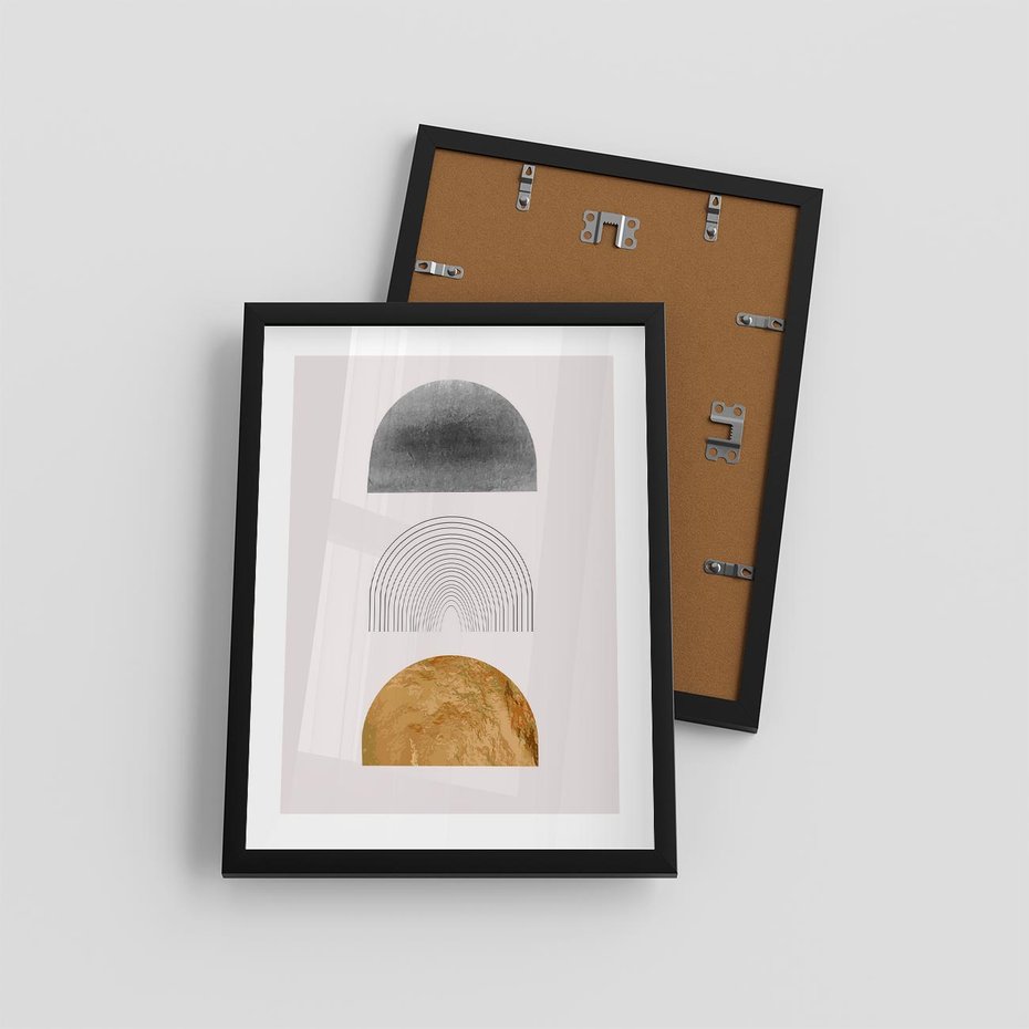 Plakat w ramie 30x40 - Piękno wGeometrycznych Kształtach i Złocie - nowoczesna geometryczna grafika, złote elementy - rama czarna