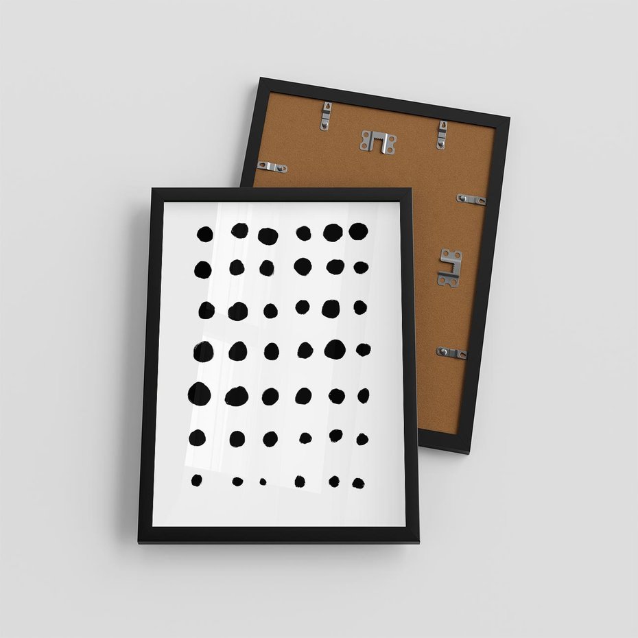 Plakat w ramie 30x40 - Migocące Anomalie - abstrakcyjna kompozycja z czarnych kropek, minimalistyczny czarno bialy plakat - rama czarna