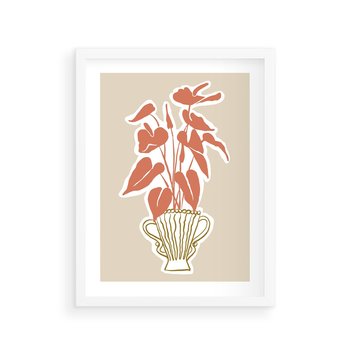 Plakat w ramie 40x50 - Harmonijne Echa - abstrakcyjne kwiaty liście, elegancka kompozycja - rama biała