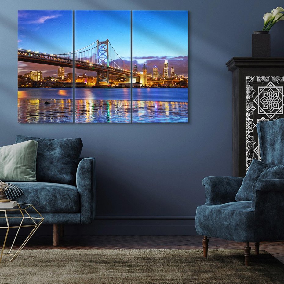 Obraz na płótnie 120x80 - Zachód słońca na moście w Filadelfii - Filadelfia, most