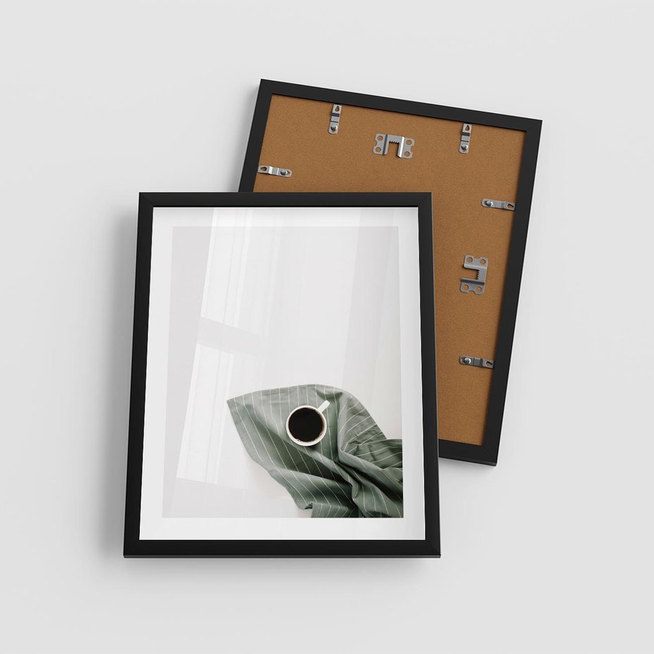 Plakat w ramie 40x50 - Poranek z Kawą - kawa, biała filiżanka - rama czarna