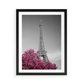 Plakat w ramie 50x70 - Różowy Paryż - czarno białe zdjęcie, wieża eiffla - rama czarna