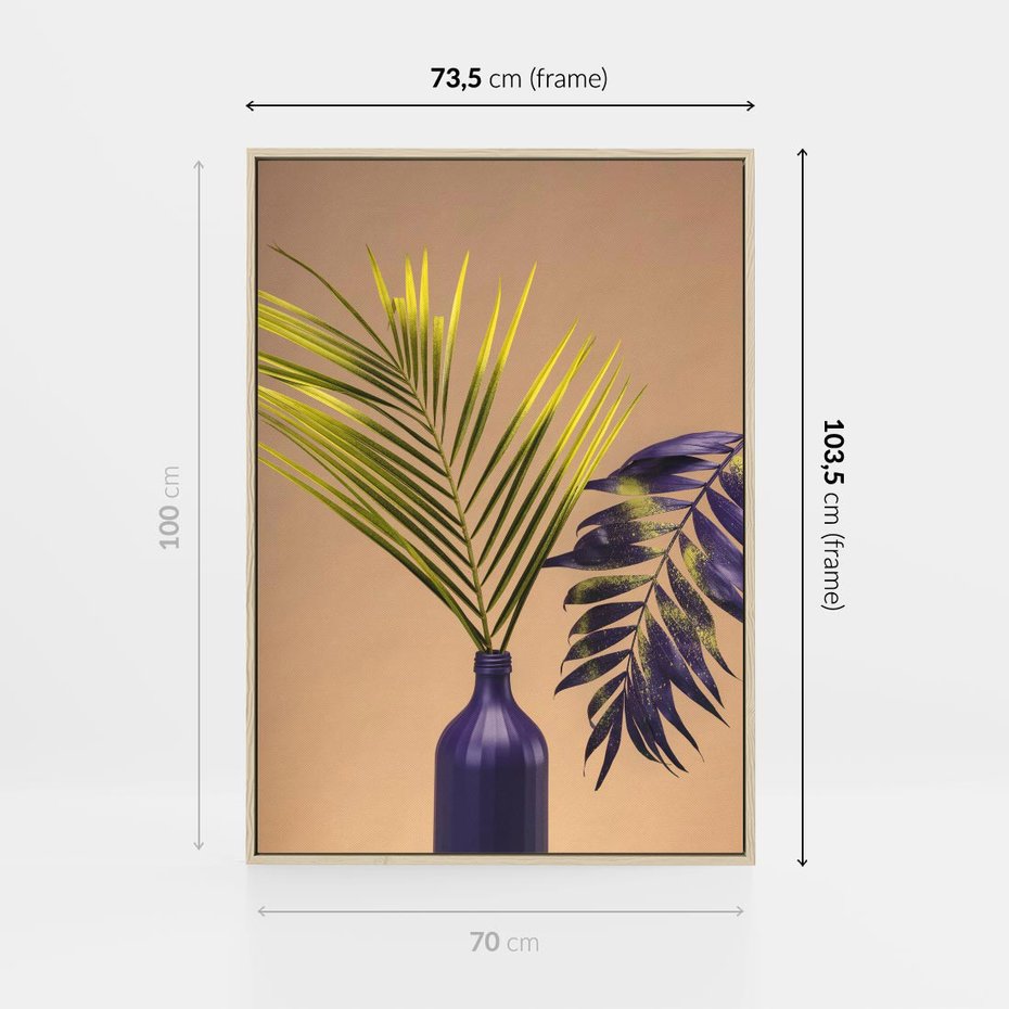 Obraz w ramie 70x100 - Delikatne Piękno - palma, pastele - rama drewno