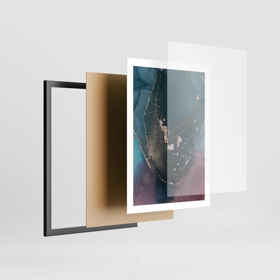 Plakat w ramie 50x70 - Luksusowy Kontrast - marmur, granat i fiolet - rama czarna