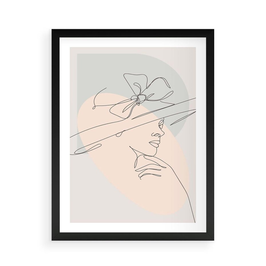 Plakat w ramie 50x70 - Twarz Kobiety w Pastelach - minimalistyczna grafika, pastelowe tłó - rama czarna
