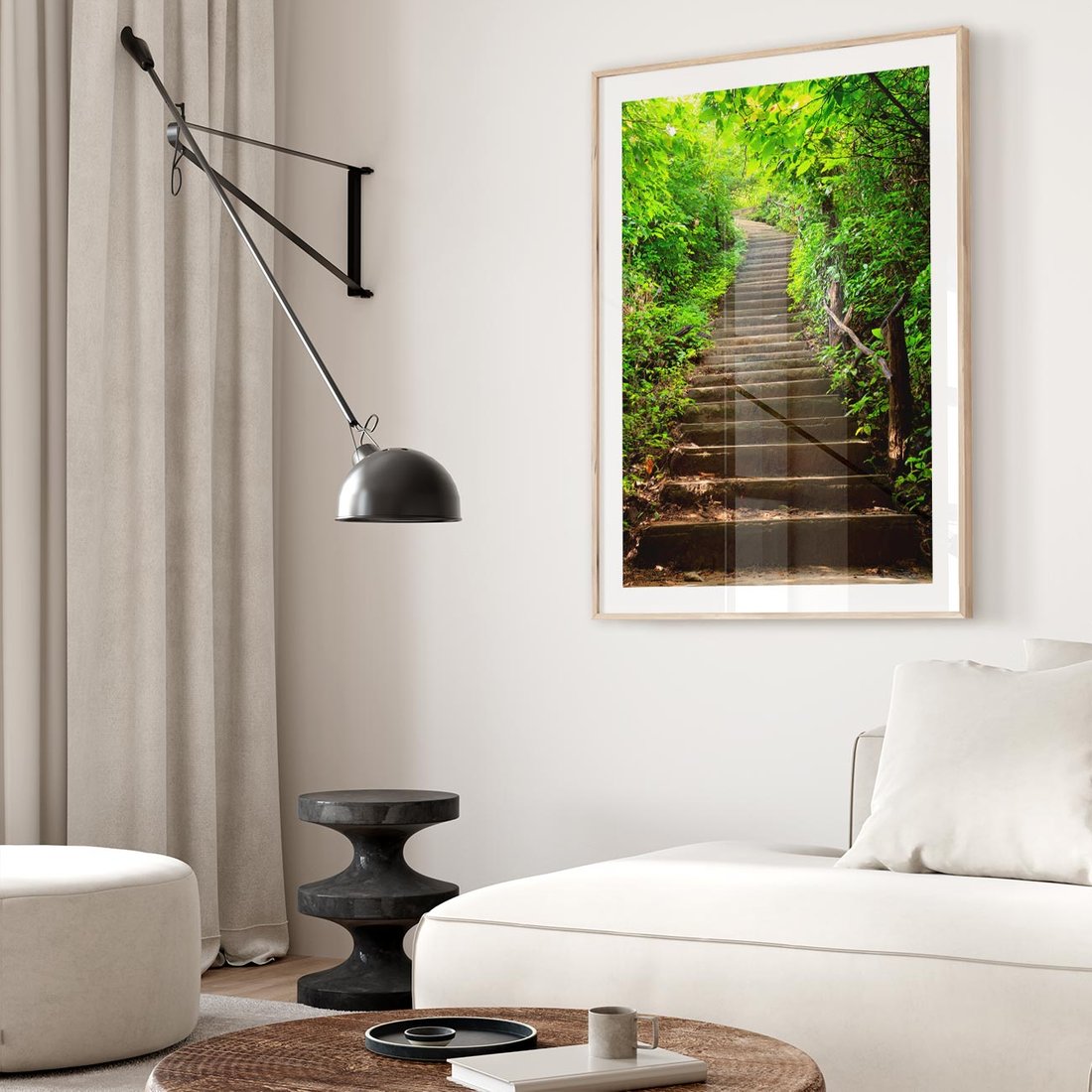 Plakat w ramie 40x50 - Lasowa ścieżka pełna tajemnic - ścieżka, schody - rama drewno