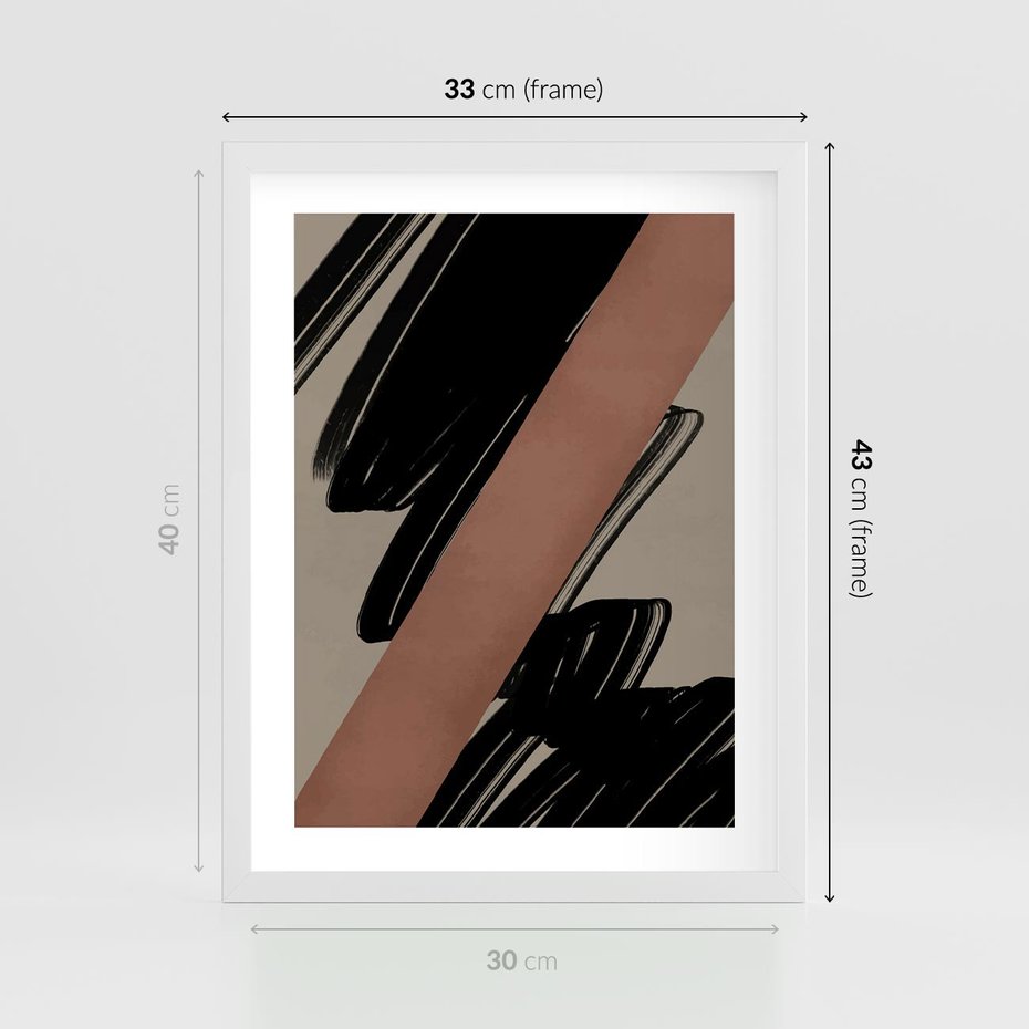 Plakat w ramie 30x40 - Mroczne Refrakcje - abstrakcja, czarne splatane linie - rama biała