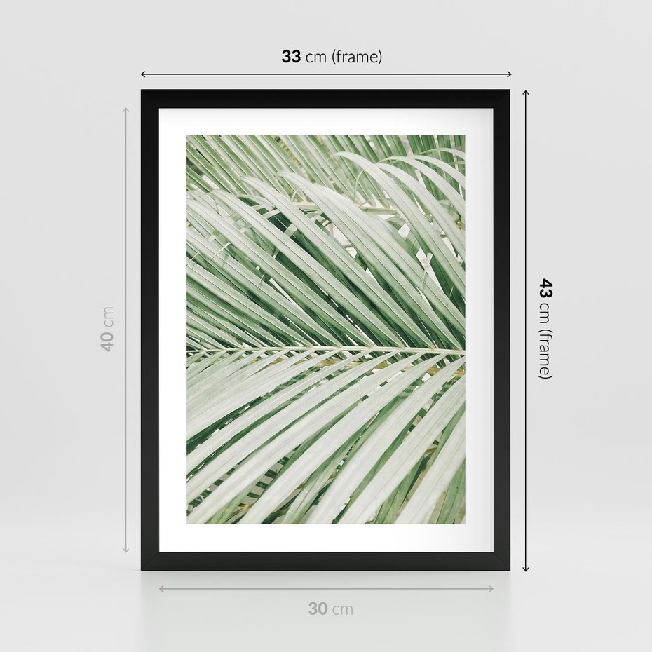 Plakat w ramie 30x40 - Liście Palmy: Egzotyczna Grafika - palma, liście palmy - rama czarna