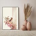 Obraz w ramie 70x100 - Kwiatowe Zanurzenie - japońska sztuka, ptak - rama czarna