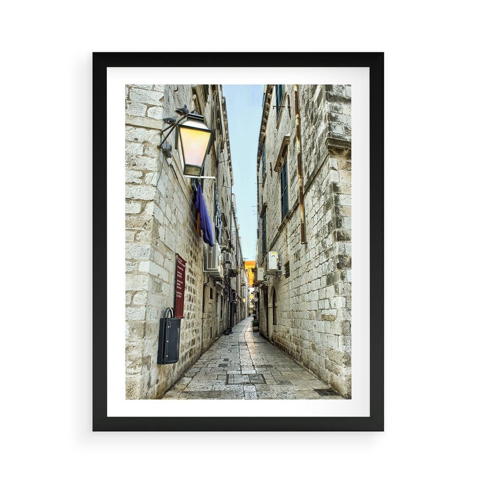 Plakat w ramie 50x70 - Urok Włoskiej Uliczki - włoska, uliczka - rama czarna